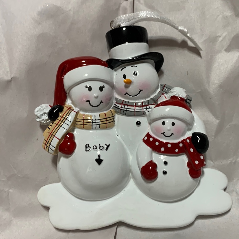 Christmas ornament gift Family of 3, Mom expecting baby